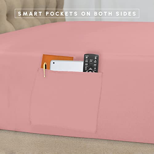Edredón elegante de microfibra rosa Queen con plisado artesanal y juego de sábanas premium 6