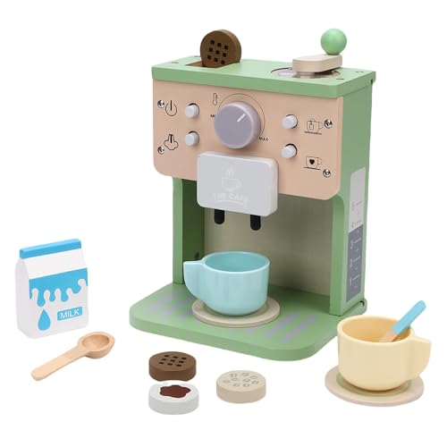 Masyrt Juego de máquina de café de madera, juego de rol de máquina de café, juguete de cocina de fantasía para niñas y niñas, promueve la creatividad y la coordinación mano-ojo, ideal para niños en
