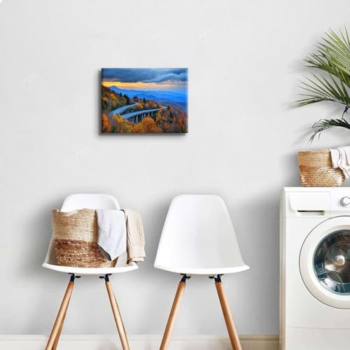 Image of Smoky Mountain Wall Art Blue Ridge Mountains Scenery Picture for Living Room Bedroom Nature Sunset Wall Decor National Parks Poster Sunrise Forest Landscape Painting Artwork Home Decoration 12x16 inch