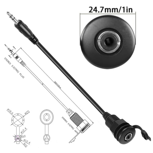 Adaptador para montaje panel 3.5mm TRS estéreo 30cm negro miniatura 4