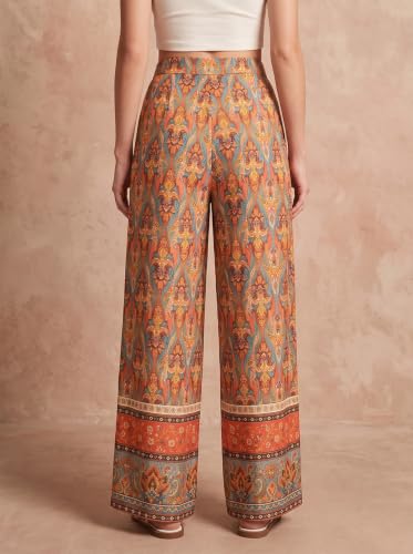 Image of HELLCAT Trousers for Women | Wide Leg Palazzo Pants | Printed High Rise Wide Leg Trouser | Korean Women Casual Vacation Bottom Wear - Pack 1