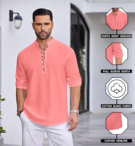 Image of Macsivo Men's Stylish Mandarin Collar Kurta | Casual Ethnic Fusion Shirt for Daily, Party & Travel | Full Sleeves | Cotton Blend Comfort Fit Short Kurta