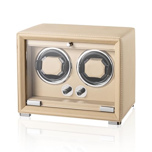 KOHUDIS Watch Winder for 2/4/6/9 Automatic Watches, high-end Leather Making, Super Quiet Mabuchi Motor, Two Power Modes, Built-in led Lights (Apricot, 2 Slots) by KOHUDIS - Used condition - US$149.90
