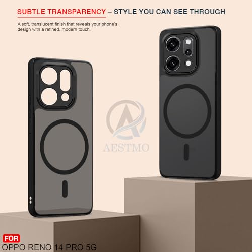 Image of AESTMO Oppo Reno 14 Pro 5G Back Cover | 360 Protection | Matte Frosted Hard Back Translucent | Compatible with MagSafe Accessories (MagSafe Matte Hard Black Bumber)