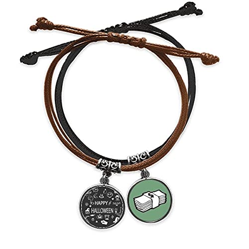 Pulsera cuero legítimo con cadena de mano detallada Halloween