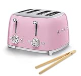 Smeg 50s Retro Tostadora TSF03 de 4 ranuras con pinzas de bambú Norpro (rosa)