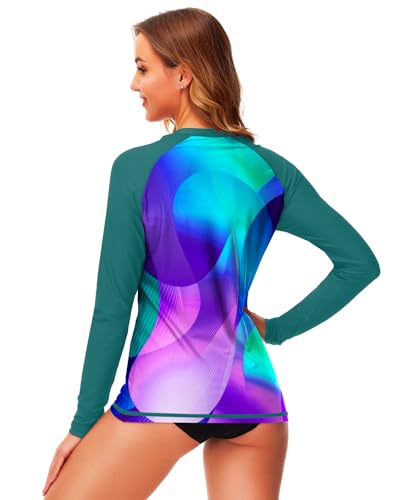 Image of Deerose Womens Gradient Rash Guard UPF 50+ Swim Shirts Surfing Top with Thumb Hole