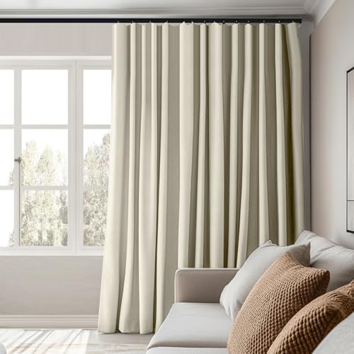 Image of MaKefeile Room Divider Curtains Total Blackout Privacy Curtain Panel Room Thermal Insulated Noise Reduction Curtain for Bedroom Window Living Room Ceiling Track Curtain W 10 ft x H 8ft Beige.