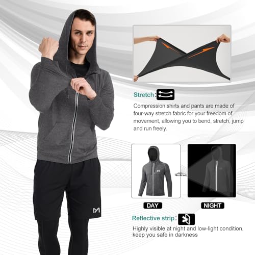 MEETYOO Conjunto masculino de compressão 5 peças, camisa de manga comprida, shorts atléticos, jaquet