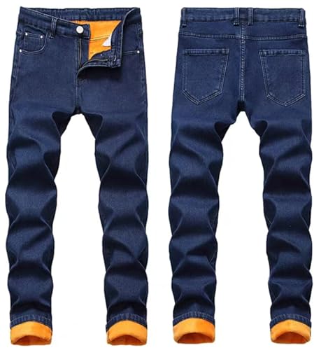 Fleece Lined Jeans Men,Winter Flannel Lined Jeans for Men Thermal Thicken Stretch Warm Denim Pants2