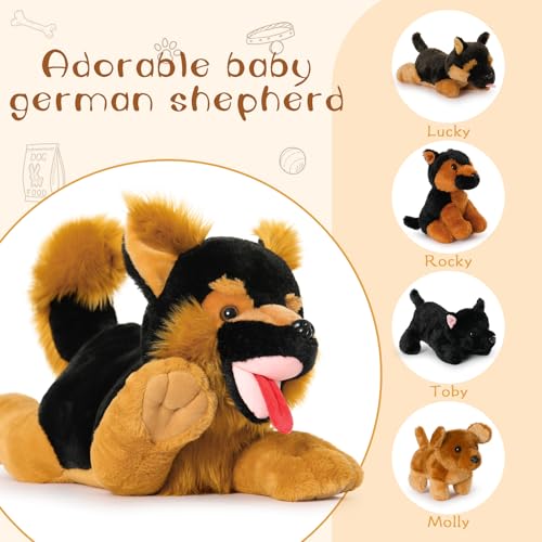 MorisMos 50cm lang riesen Schäferhund Kuscheltier mit 4 welpen im Bauch, groß Deutscher schäferhund Plüschtier Stofftier XXL, weich Plüschhund dogteddy Geschenk Kinder Baby
