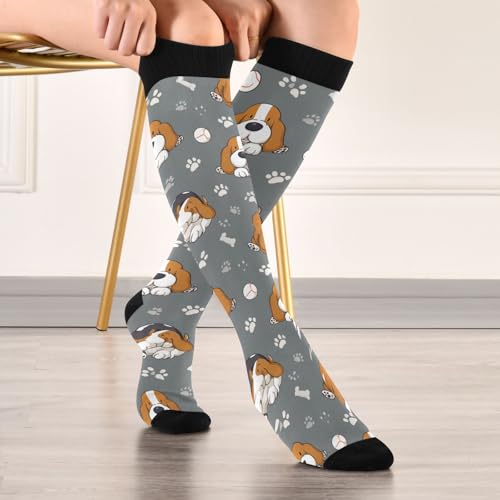 Image of Pigsaly Womens Compression Socks Yellow Stars Funny Brown Capybara Knee High Socks Athletic Tube Sock Outdoor Sport Socks