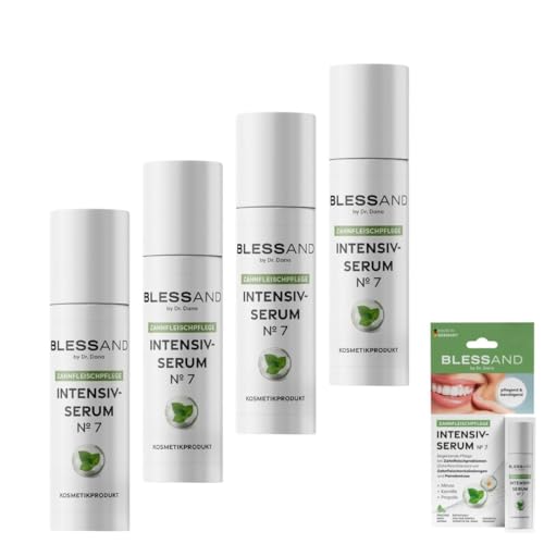 BLESSAND 4x Zahnfleischgel - Intensivserum No.7 by Dr. Dana | Begleitende Pflege bei Zahnfleischproblemen wie Zahnfleischbluten Entzündungen oder Parodontitis | Minze Propolis & Kamille [4x10ml]