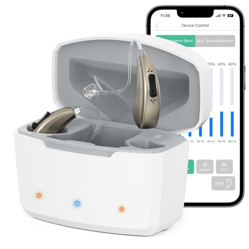 Earrck Hearing Aids for Seniors with Bluetooth Noise Cancelling, Rechargeable Hearing Aids with APP Control for Adults Men Women, Multi-Mode Adjustment(Silver)