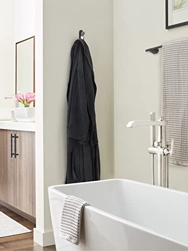 Image of Amerock Unison Single Prong Matte Black /Polished Chrome Wall-Mounted Hook | Decorative wall hook in durable zinc construction for coats, hats, bags, towels, and everyday organization