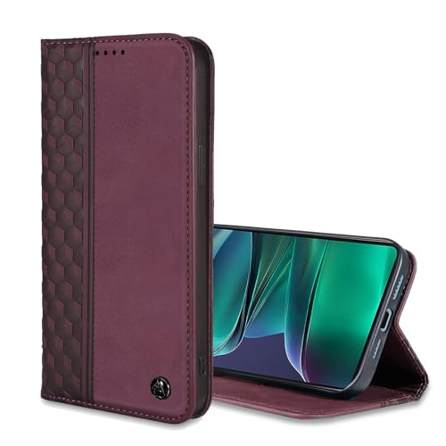 Image of Wallet Case for Motorola Moto G 5G 2025 6.6 inch - PU Leather Flip Cover with Card Holder Slots, Strong Magnetic Folio Kickstand Phone Case, Wine Red