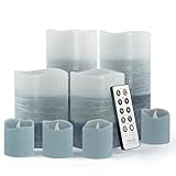 FURORA LIGHTING Blue Ombre Real Wax Flameless Candles with Remote and Timer, 4 Pillars and 4 Votives Pack of 8, LED Flickering Candles for Home Décor, Battery Operated