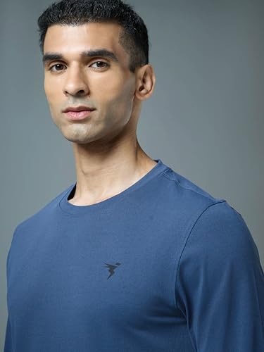 Image of TECHNOSPORT Men's Slim Fit Full Sleeve Crew Neck T-Shirt, COTFLEX Quick Dry Moisture Wicking Stretchable Sports Gym and Casual Wear