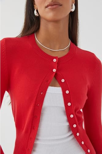 Cioatin Women Button Down Long Sleeve Crop Cardigan Y2K Crew Neck Fit Knit Sweater Pullover Shirt Fall Outfits Aesthetic3