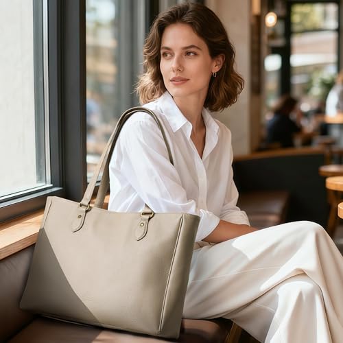 Image of befen Genuine Leather Tote Bag for Women Work, Womens Laptop Purse Bags Shoulder Satchel Handbags with 15.6 inch Compartment
