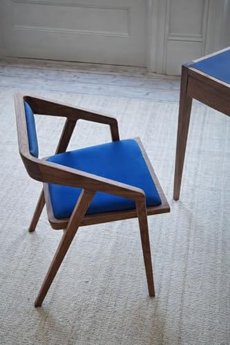 Image of Set of 2 Blue Upholstered Wooden Cafe Chairs, Solid Sheesham Wood Arm Chairs for Living Room