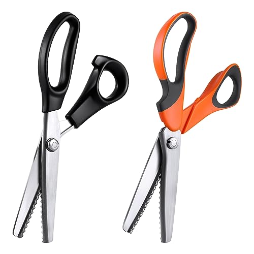 CHEE MONG Pinking Shears for Fabric, 2 Pack of Stainless Steel Zig Zag Scissors with Serrated Cutting Edge, Professional Sewing Pinking Shear with Rubber Handle for Fabric/Leather/Paper Craft by CHEE MONG - Used condition - CA$17.60