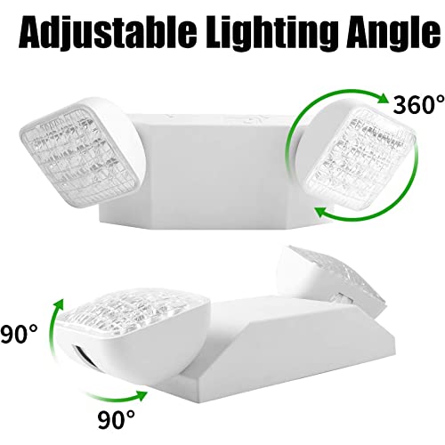 AKT LIGHTING Commercial Emergency Light, UL Certified, White Emergency Light Fixture with 2 LED Square Heads Adjustable & Backup Batteries Exit Lighting (12 pack) - Thumbnail 5