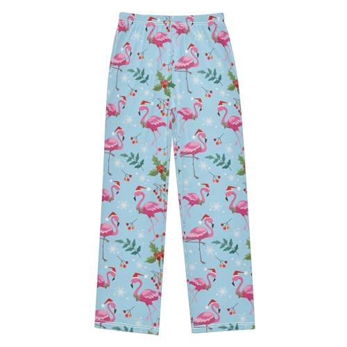 Merry Christmas Flamingo Berry Boys Long Pants Soft Trousers Elastic Waist Kids Lounge Bottoms with Pockets S-XL