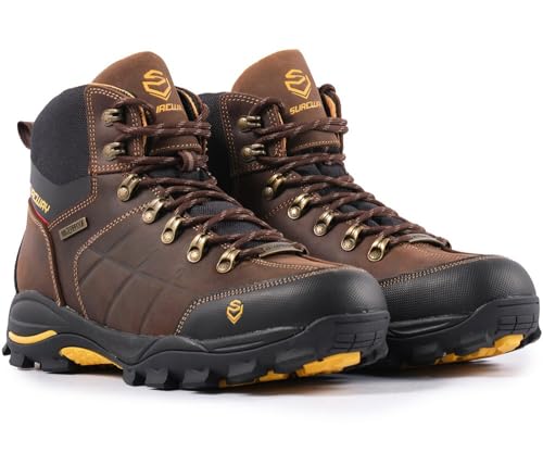 SUREWAY Men's 6" Soft/Steel Toe Heavy Duty Waterproof Work Boot - Leather,Lace Up,Oil/Slip Resistant Dual-Density Comfortable EH Construction Industrial Ankle Safety Men Work Boots,Roofing, Hunting3