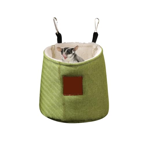 FiboPawer Sugar Glider Sleeping Pouch,Cage Hanging Bag,Warm Cage Accessories & Toys for Sugar Gliders, Guinea Pigs, Ferrets, Hamsters, Sack Swing Hanging Bed for Gliders Rat Hedgehog Hamster,Green