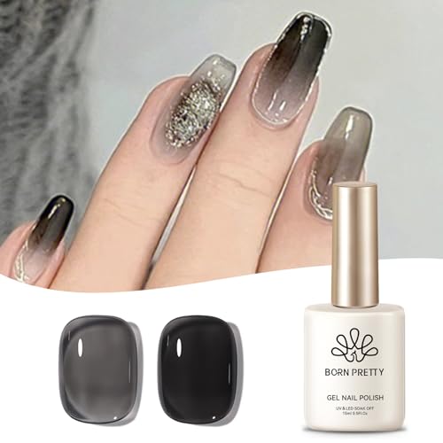 BORN PRETTY ジェルネイル カラー 黒 カラージェル 透き通る透明感 シアーカラー 単色 ブラック 15ml UV/LED対応 初心者＆プロ適用 ポリッシュタイプ（透明な黒）