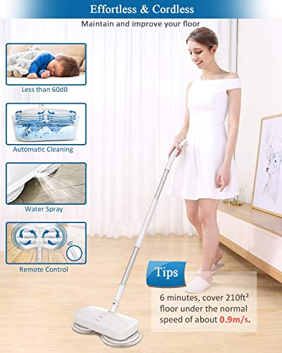 Cordless Electric Mop,2-In-1 Electric Spin Mop With Bucket For Floor Cleaning,Up To 60 Mins,Motorized Dual Spin Mop Heads,4 Mop Pads,Less Than 50Db,Electric Spray Mop For Tile Hardwood Marble #TOP1