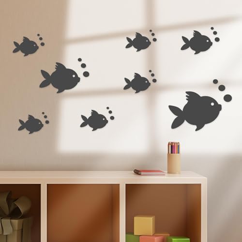 AINIUNIU Sticker Mural Acrylique 3D Poisson et Bulles Autocollants, Creative Miroirs Autocollants, pour Chambre Salon salle de Bain Décoration, Décor de la Maison pour Enfants (Noir)