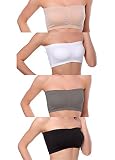 Venbond 4Pack Women's Seamless Bandeau Crop Tube Top Bra Strapless Padded Bralette (M, Black/White/N