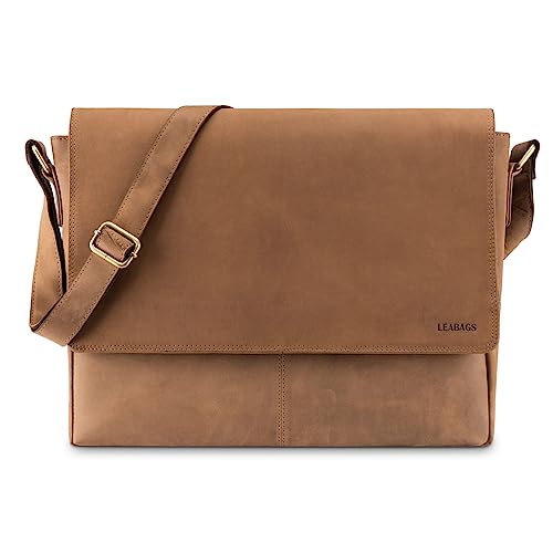 LEABAGS Messenger Bag, Acapulco Echtleder Aktentasche Herren & Damen, Leder Laptoptasche bis 15 Zoll, Umhängetasche mit Schultergurt 39 x 30 x 11 cm