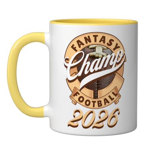 Fantasy Football Champion 2026 Winner Ceramic Mug, Yellow/White