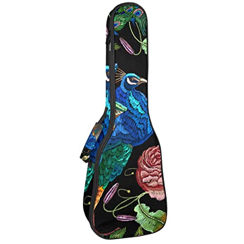 Sac pour ukulélé ténor rembourré et étanche noir paon pour modèle concert