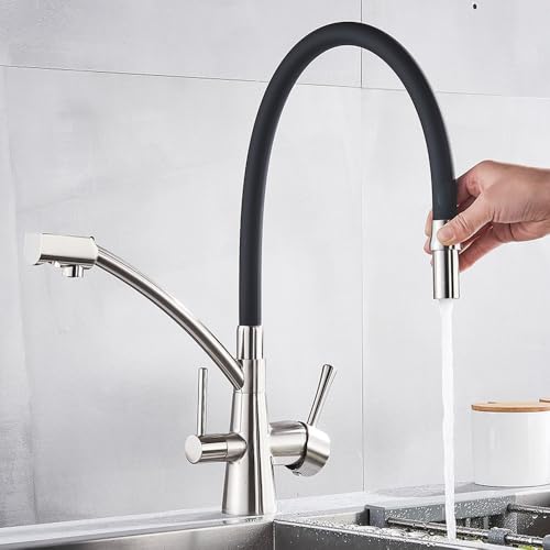 Robinet de cuisine or brossé mitigeur eau pure design luxe