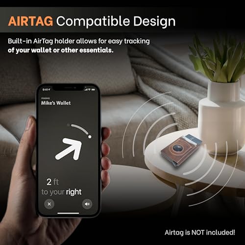 AirTag Wallet for Men – Pop-Up Card Holder RFID Blocking Slim Leather Wallet with Built-in AirTag Holder, Holds 8 Cards & Cash, ID Window, Internal Slots, Premium Full Grain Leather4