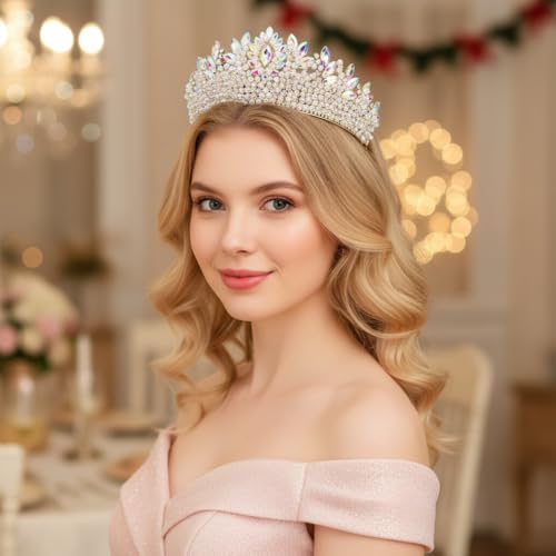 QXMYOO Elegant Rhinestone Crown for Women 3" Wedding Tiara Crystal Princess Crowns for Sweet 16 Birthday Quinceanera Coronas Para 15 Años (AB Silver) by QXMYOO - Image 3