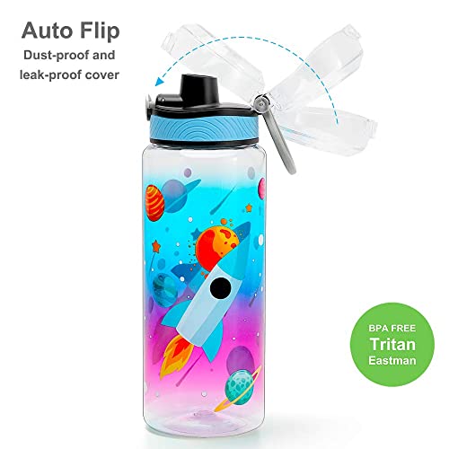 Home Tune Cute Water Bottle For School Kids Boys, Bpa Free Tritan & Leak Proof Flip Top Lid & Easy Clean & Carry Handle, 23Oz/ 680Ml - Rocket #TOP3