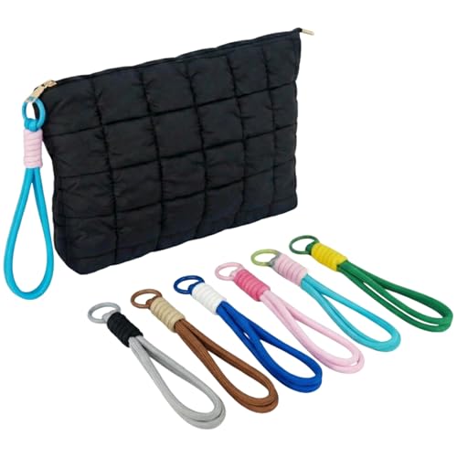 CECKQUE Black Puffer Quilted Makeup Bag for Women with Wrist Straps - 10" Roomy Puffy Cosmetic Pouch, Travel Toiletry Organizer Bag (BK-WS-Set2)