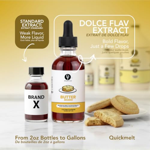 Image of Dolce Flav Butter Extract - 2 Ounce Water-Soluble Kosher, Sugar-Free, Concentrated Imitation Butter Flavor for Baking, Cookies & Frostings, Includes Measured Dropper