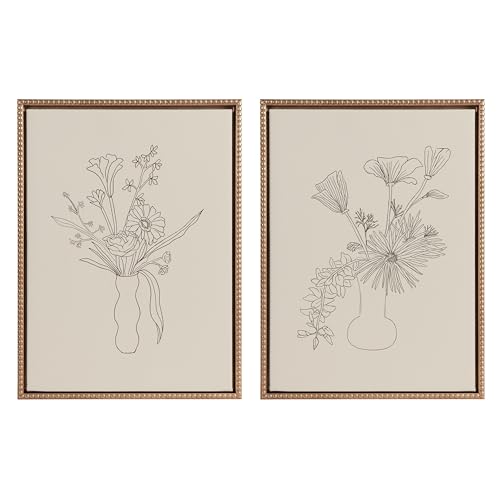 Kate and Laurel Sylvie Beaded Floral Study 1 and Floral Study 2 Vintage Framed Canvas Wall Art Set by Kate Aurelia Holloway, 2 Piece Set 18x24 Gold, Botanical Bouquet Sketch Art for Wall by Kate and Laurel - Used condition - US$70.06