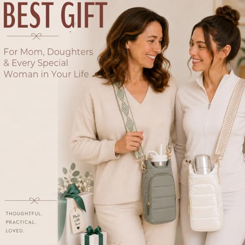 LESCATO Original Crossbody Water Bottle Holder Bag with Strap.Stylish Puffer Bag.Pockets for Phone & Accessories.BEST GIFT (Sage) by LESCATO - Used condition - Image 2