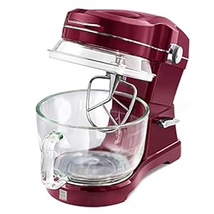 Kenmore Elite Ovation 5 Qt Stand Mixer, 500 Watt 10-Speed Motor, Revolutionary Pour-In Top, Tilt Head, Beater, Whisk, Dough Hook, Planetary Mixing, 360-Degree Splash Guard, Glass Bowl with Lid, Red