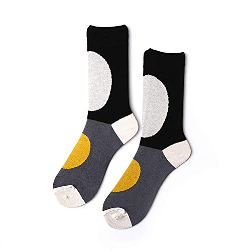 Men Socks Calcetines Casuales para Hombres Color Block Big Dots Medias elásticas Transpirables Komener (Color : Black, tamaño : 37-43yards)