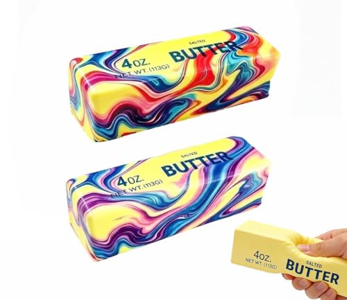 Image of 2Pcs Squeeze Butter Toy, Slow Rising Squishy with Rainbow Wave, Dumpling Stress Balls, PU Materia Fidget Toys for Party Favor or Office