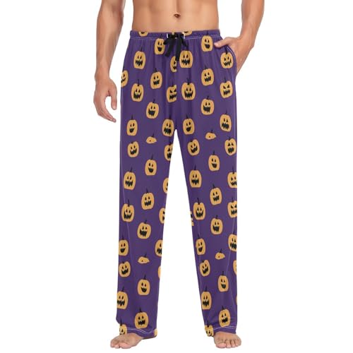 Men's Halloween Pumpkins Pajama Pants with Pockets - Straight Fit Cotton Sleep Bottoms for Lounge & Nightwear#739