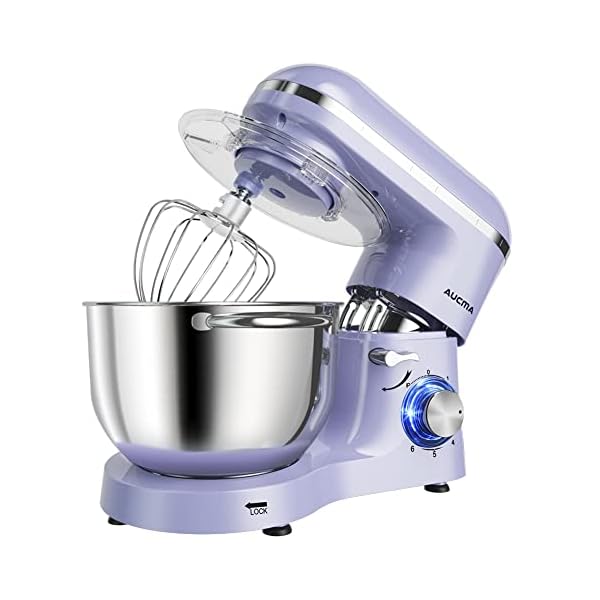 Aucma Stand Mixer,6.5-QT 660W 6-Speed Tilt-Head Food Mixer, Kitchen Electric Mixer with Dough Hook, Wire Whip & Beater (6.5QT, Lavender)